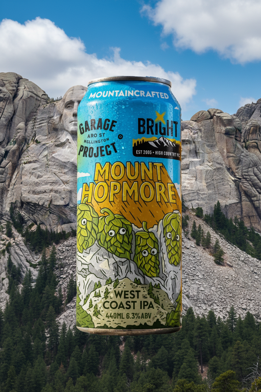 Find out more or buy Bright x Garage Project Mount Hopmore WCIPA 440mL online at Wine Sellers Direct.