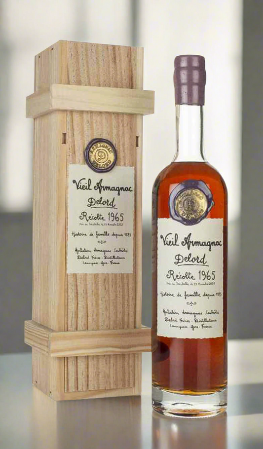 Buy Delord Vieil Armagnac 1965 700mL available in the wooden gift box at Wine Sellers Direct's best prices.