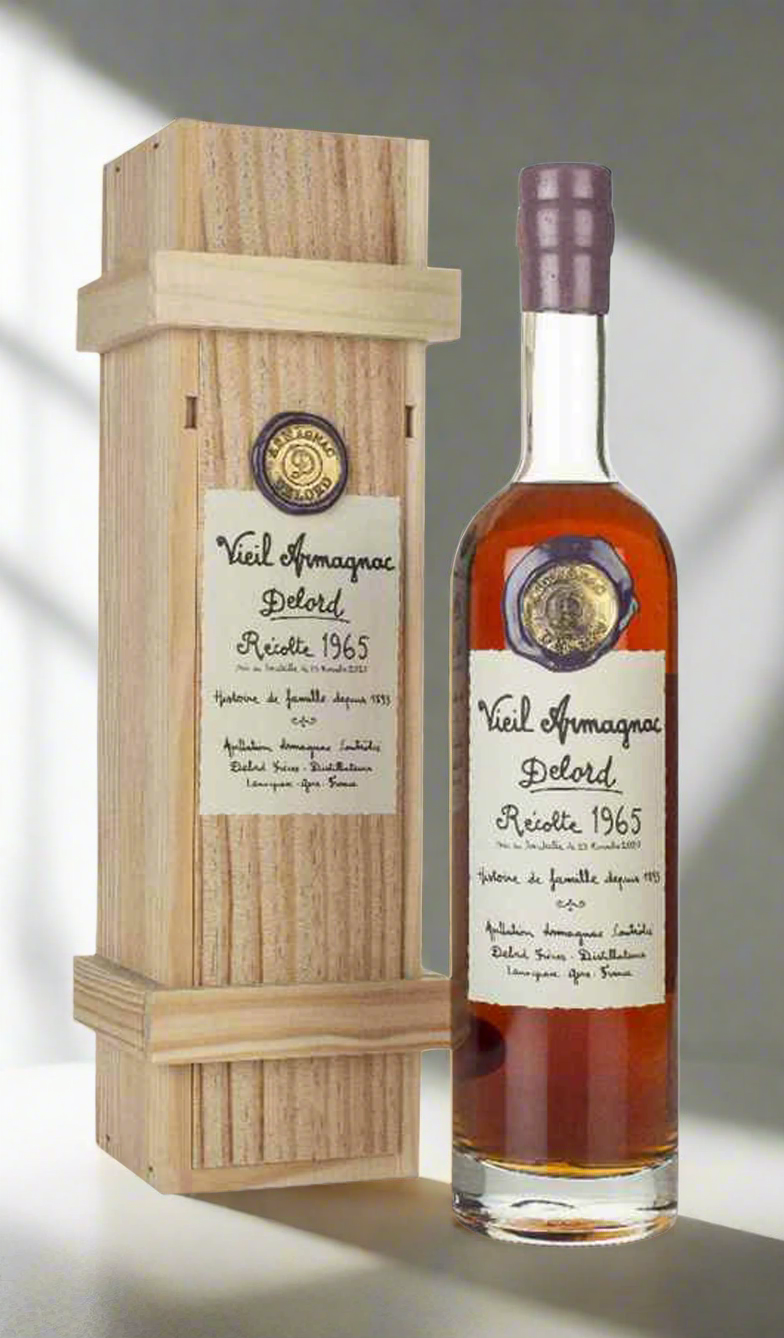 Buy Delord Vieil Armagnac 1965 700mL available in the wooden gift box at Wine Sellers Direct's best prices.