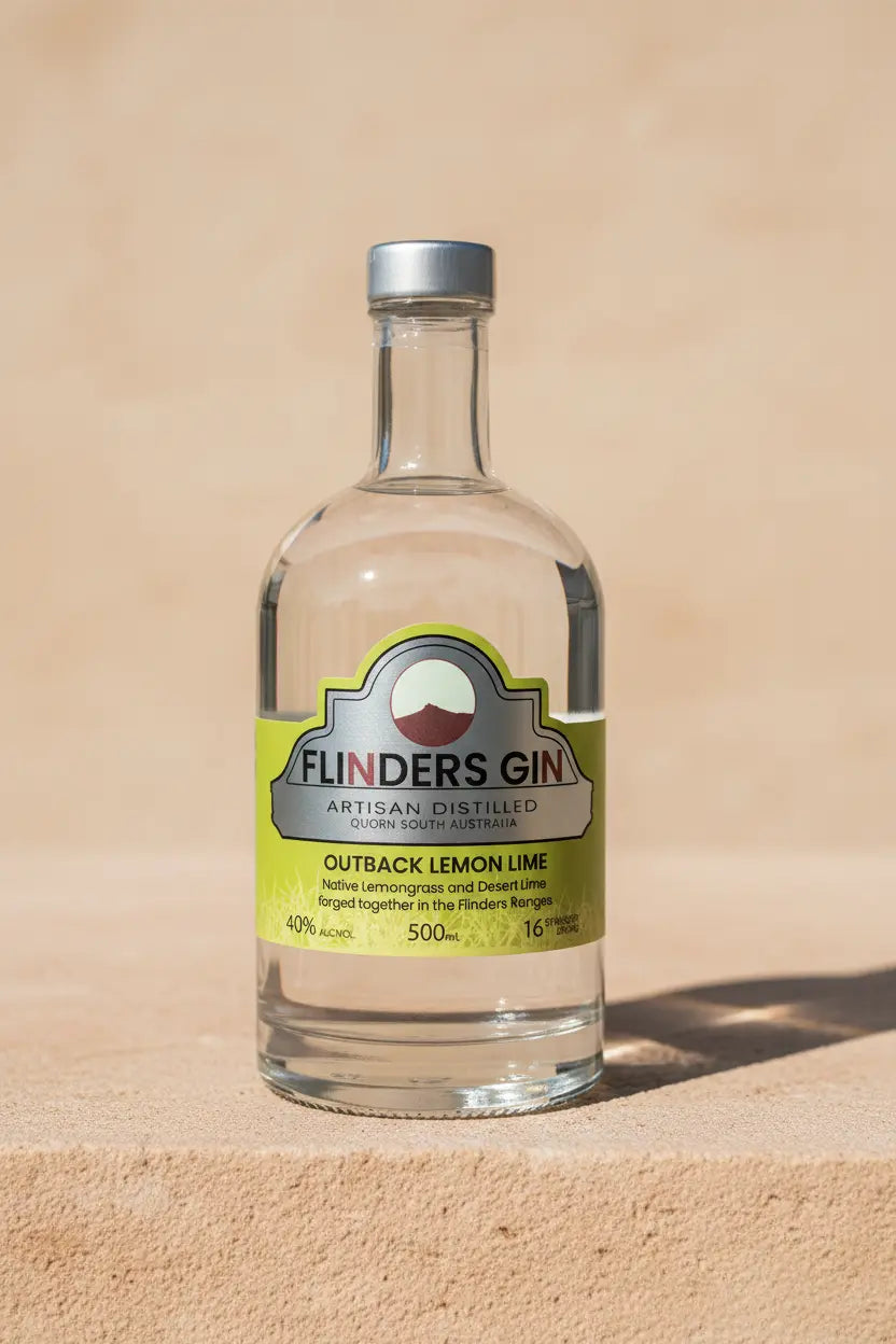 Flinders Gin Outback Lemon Lime Gin 500mL from Desert Lime and lemongrass, 40% ABV, Quorn SA