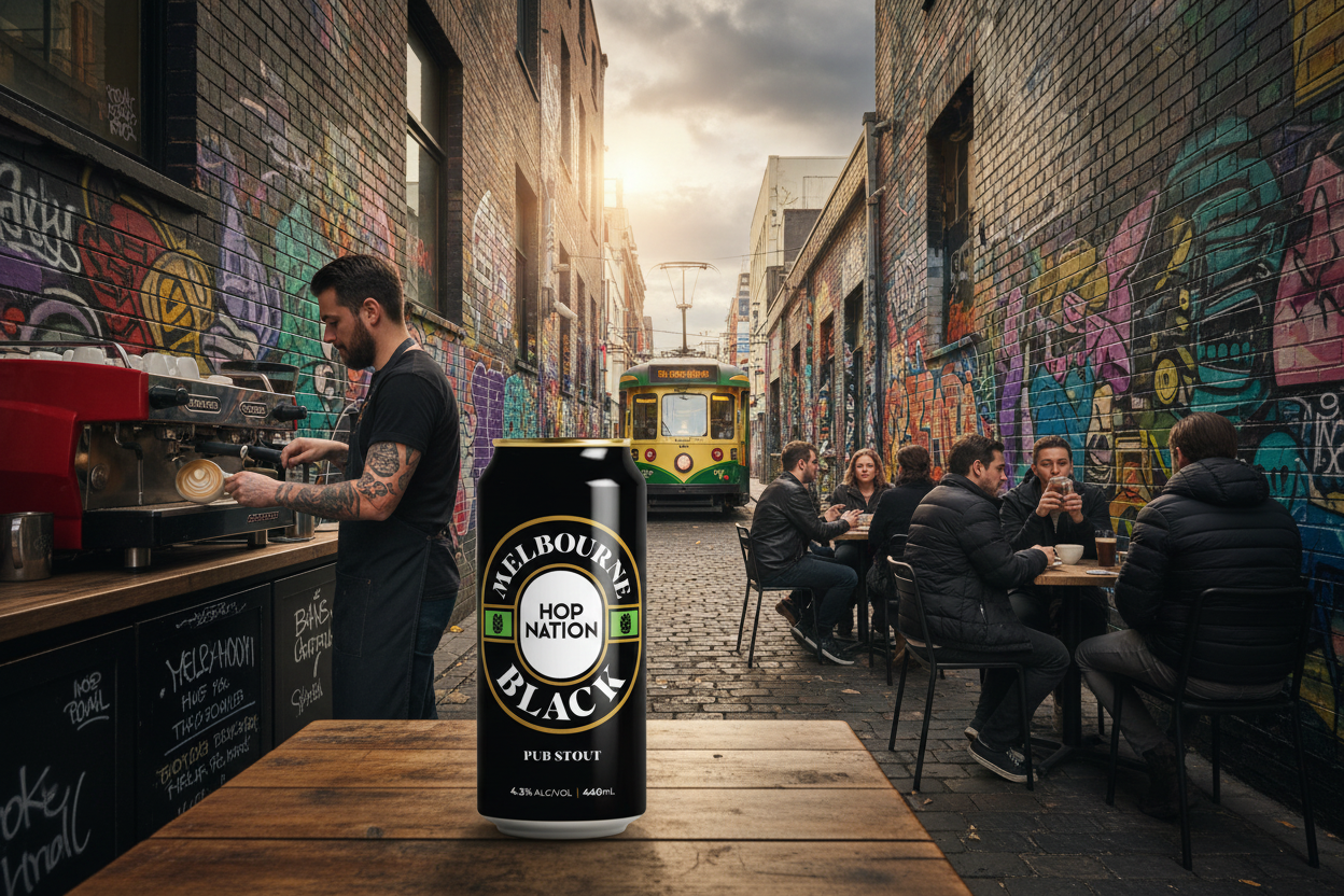 Find out more or buy Hop Nation Melbourne Black Nitro Pub Stout 440ml online at Wine Sellers Direct - Australia’s independent liquor specialists.
