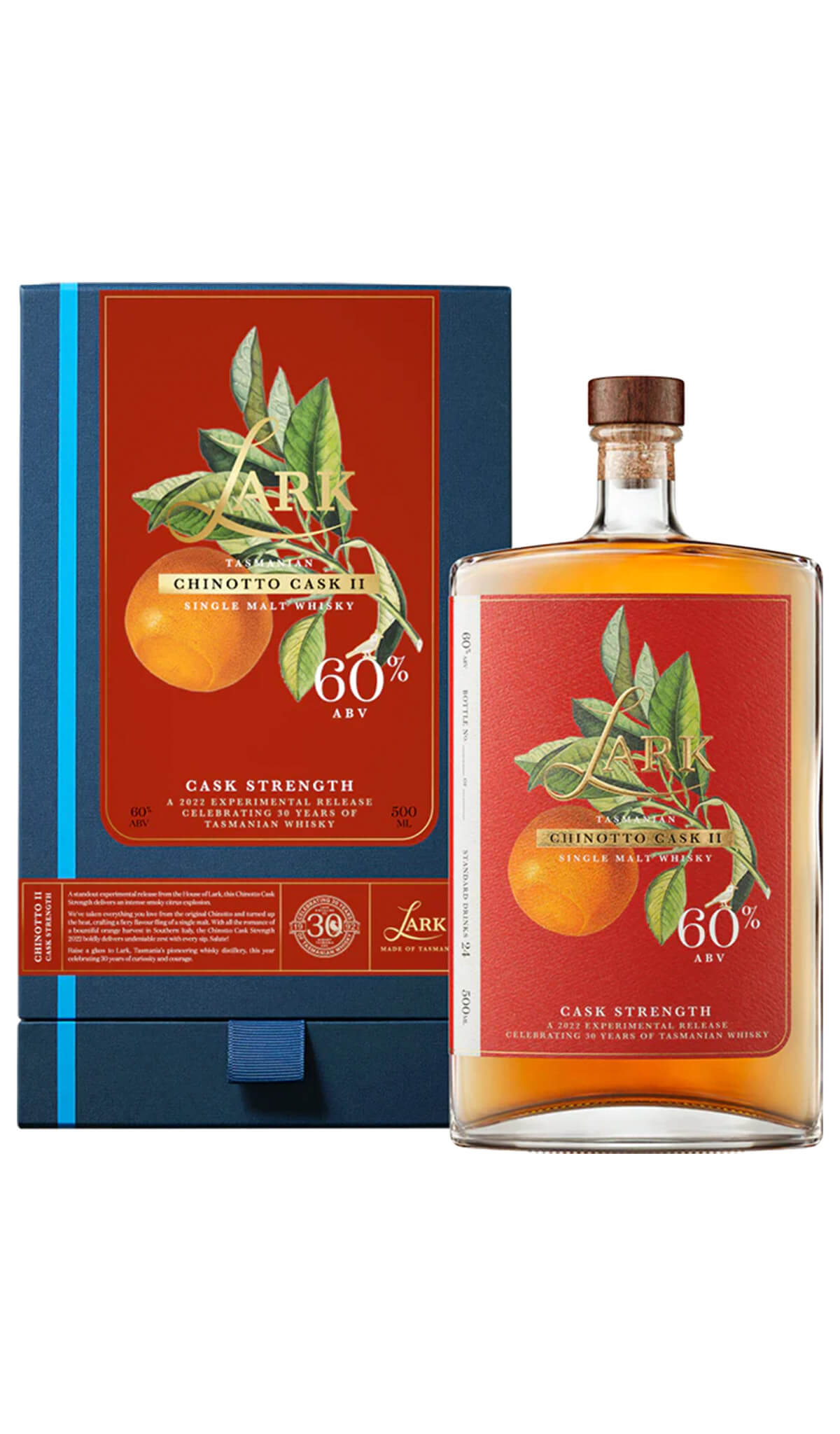 Find out more, explore the range and buy Lark Chinotto Cask II Cask Strength Single Malt 500mL (Tasmania) available online at Wine Sellers Direct - Australia's independent liquor specialists.