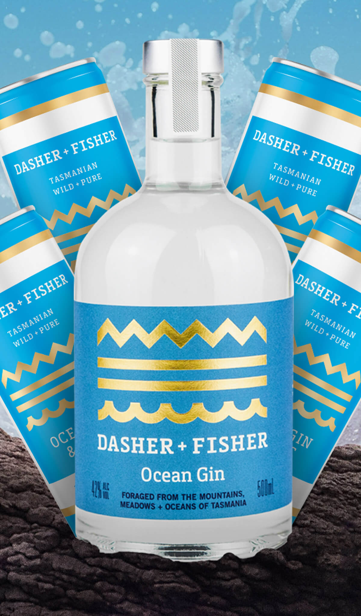Dasher & Fisher Ocean Gin 500ml + FREE 4-Pack Gin & Tonic Cans