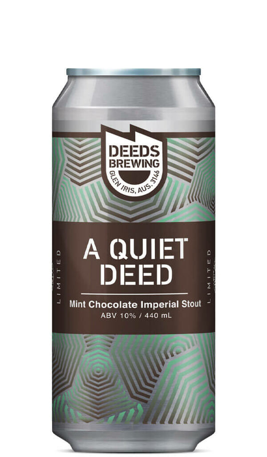 Find out more or buy Deeds Brewing A Quiet Deed Mint Chocolate Imperial Stout 440ml online at Wine Sellers Direct - Australia’s independent liquor specialists.