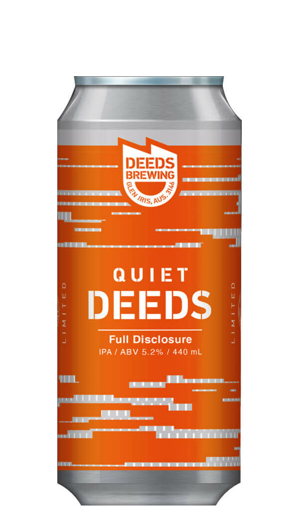 Find out more or buy Quiet Deeds Full Disclosure Hazy Session IPA 440ml online at Wine Sellers Direct - Australia’s independent liquor specialists.