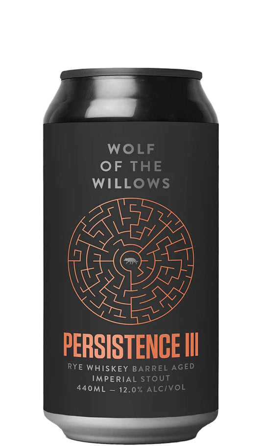 Find out more or buy Wolf of the Willows and Gospel Whisky Persistence III Rye Whisky Barrel Aged Imperial Stout 12.0% 440mL available online at Wine Sellers Direct - Australia's independent liquor specialists.