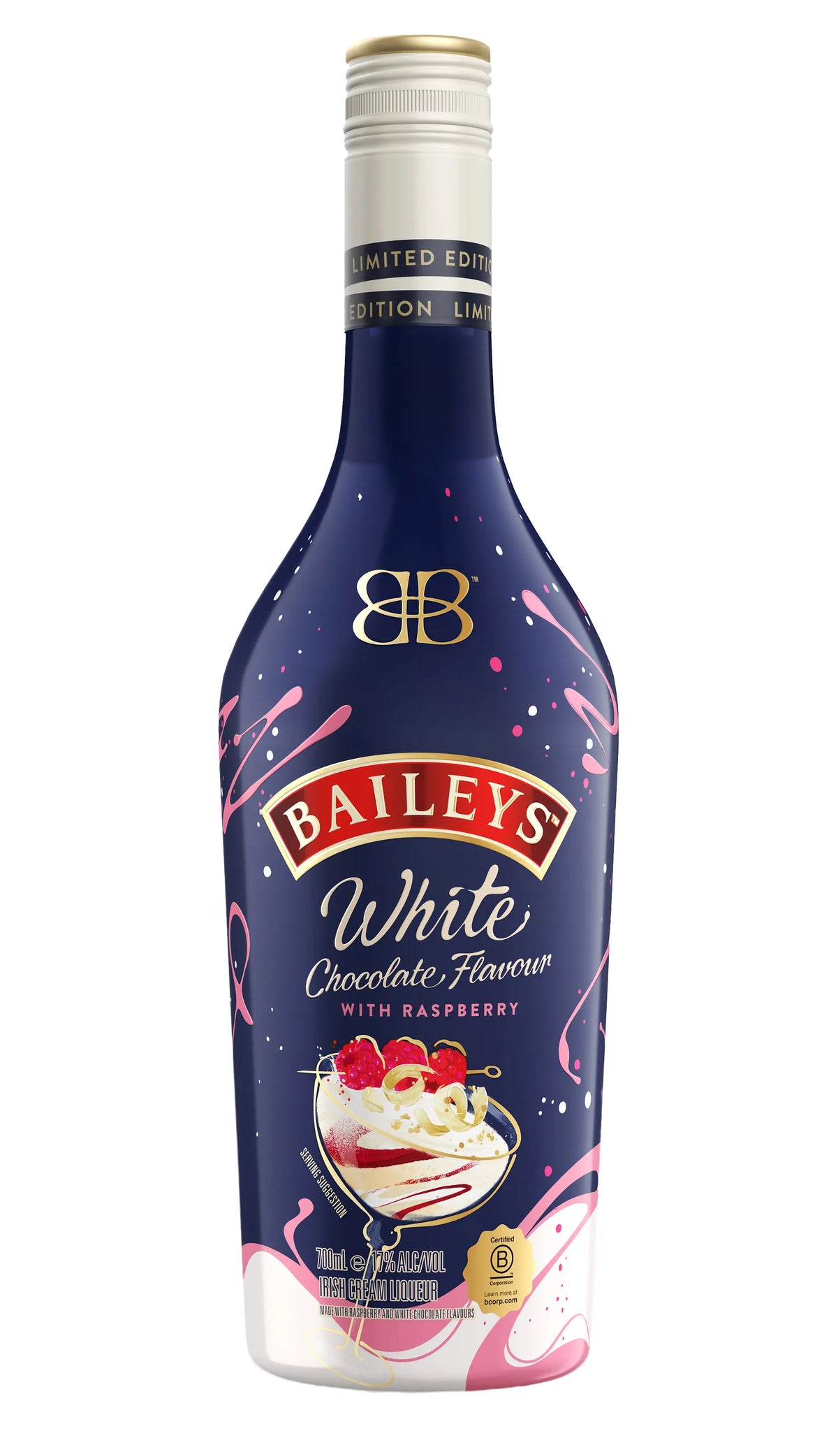 Baileys White Chocolate Raspberry 700ml Irish cream liqueur bottle