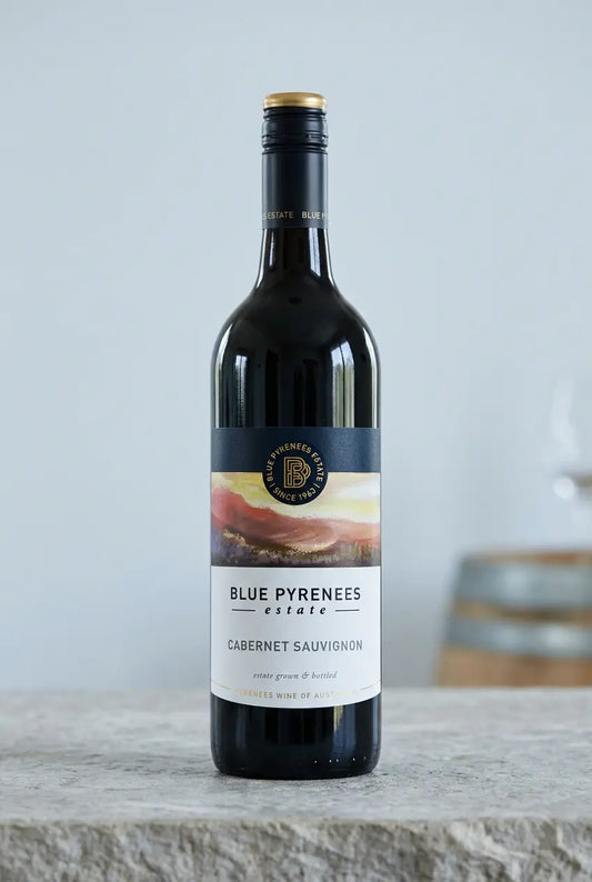 Blue Pyrenees Estate Cabernet Sauvignon 2025 red wine bottle from the Pyrenees Victoria, Australia.