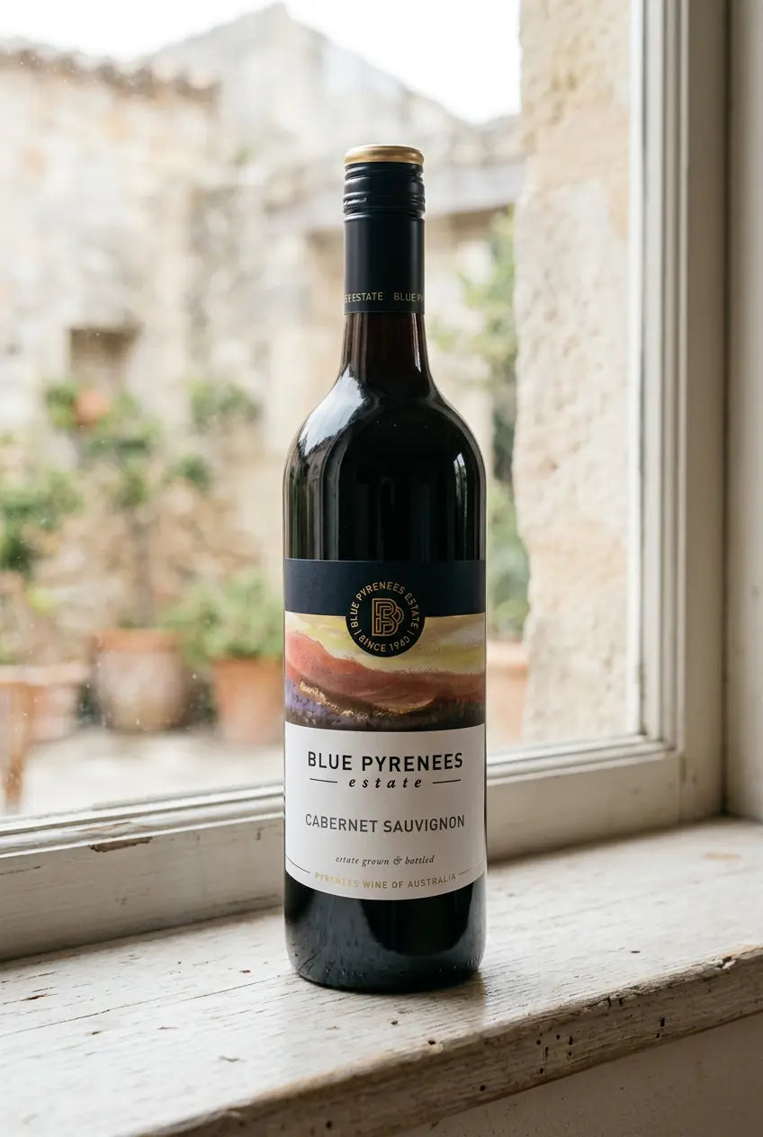 Blue Pyrenees Estate Cabernet Sauvignon 2025 red wine bottle from the Pyrenees Victoria, Australia.