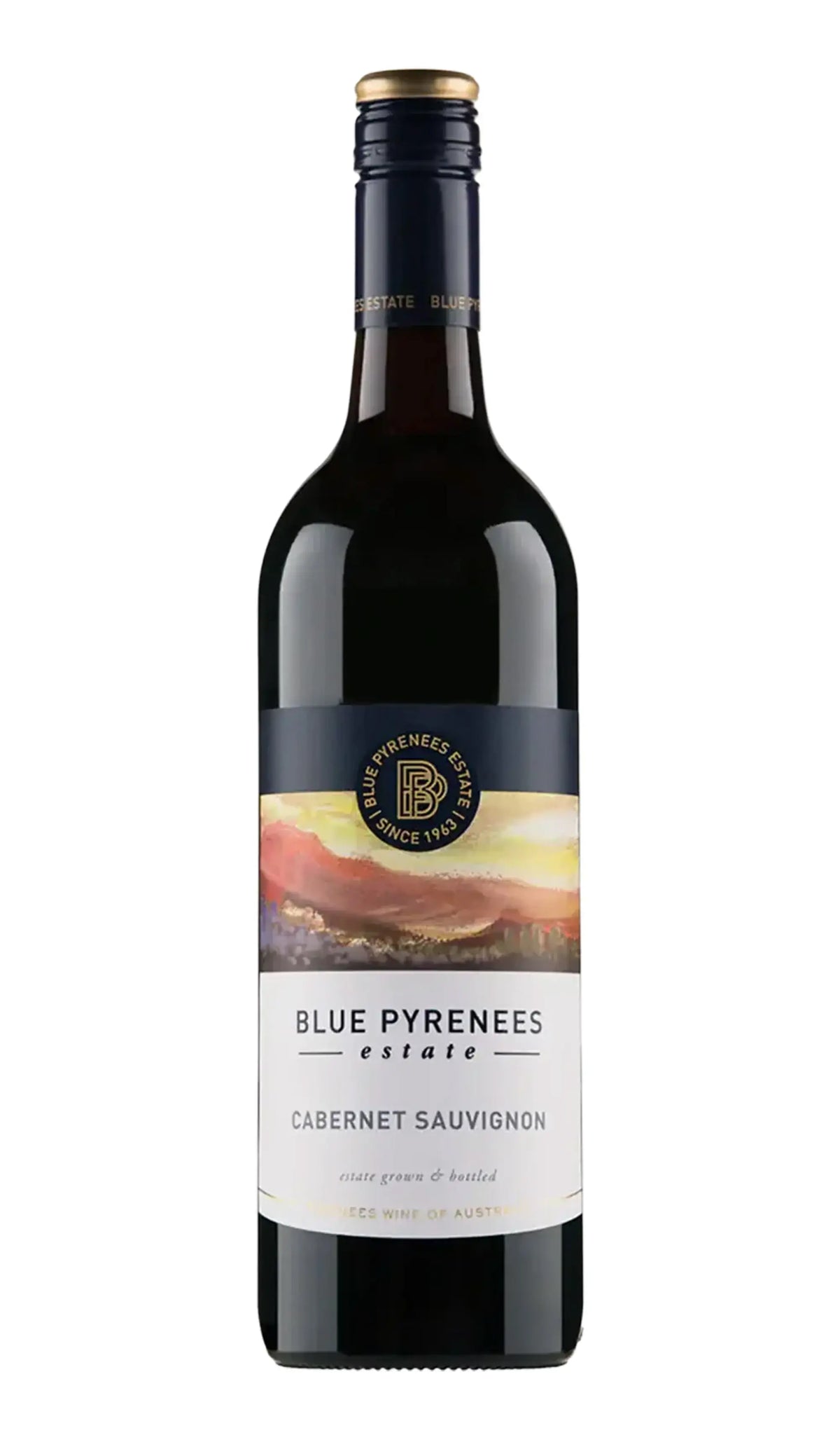 Blue Pyrenees Estate Cabernet Sauvignon 2025 red wine bottle from the Pyrenees wine region, Victoria, Australia.