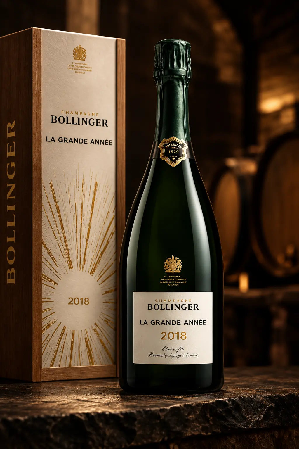 Bollinger La Grande Année 2018 750mL gift boxed bottle of Champagne from France.