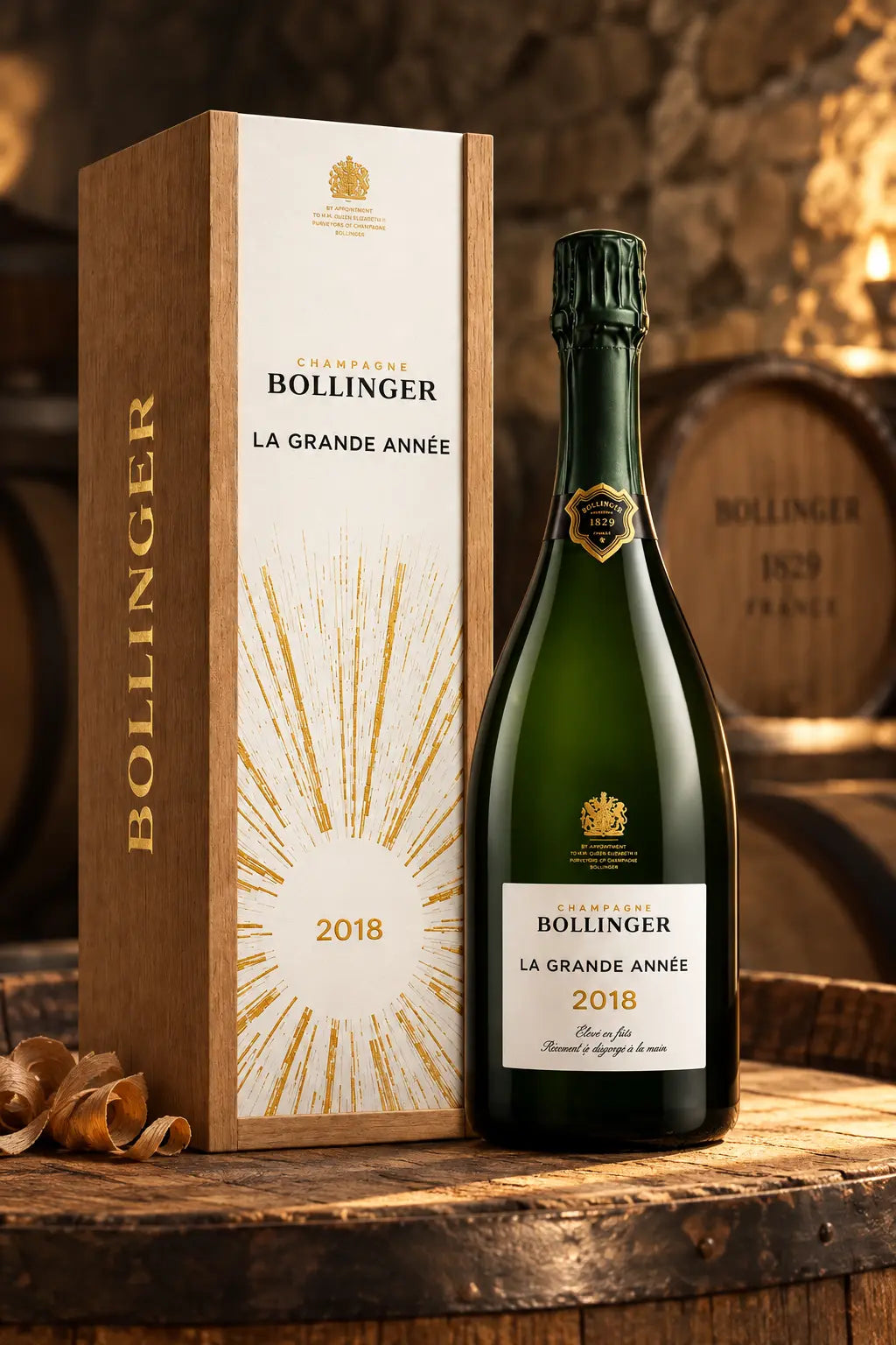 Bollinger La Grande Année 2018 750mL gift boxed bottle of Champagne from France.