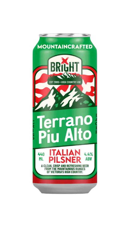 Find out more or buy Bright Terrano Piu Alto Italian Pilsner 440ml online at Wine Sellers Direct - Australia’s independent liquor specialists. 