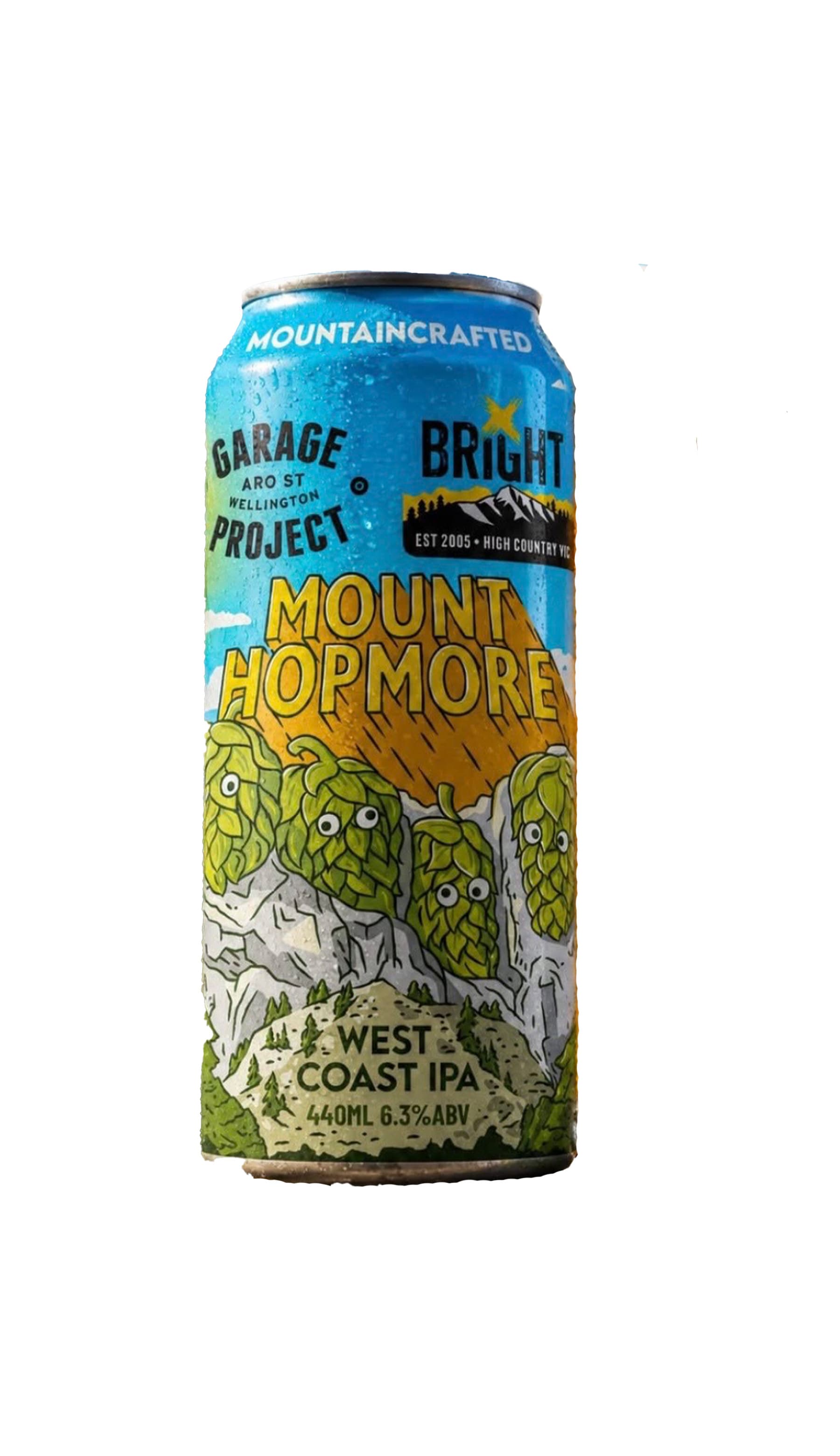 Find out more or buy Bright x Garage Project Mount Hopmore WCIPA 440mL online at Wine Sellers Direct.