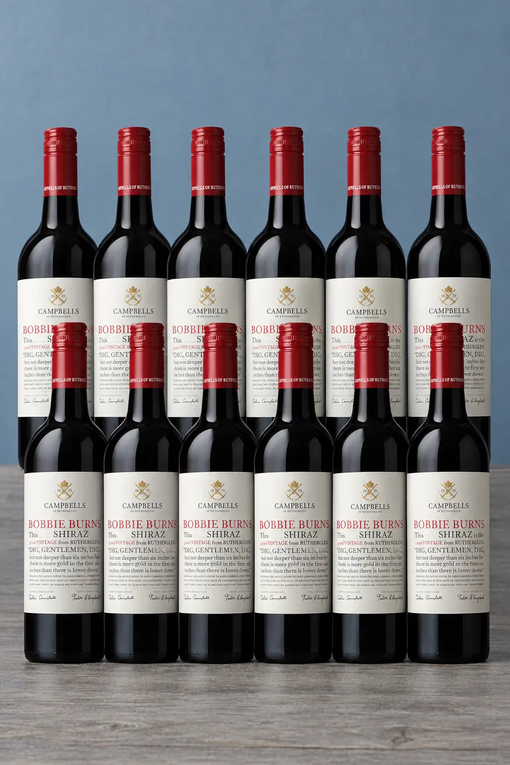Campbells Bobbie Burns Shiraz 2024 dozen 750mL red wine bottles from Rutherglen