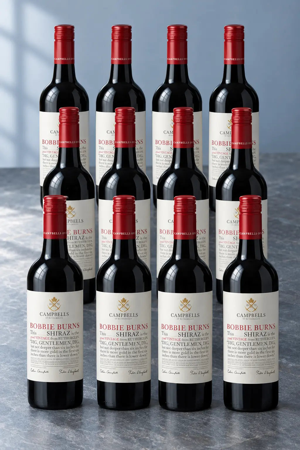 Campbells Bobbie Burns Shiraz 2024 dozen 750mL red wine bottles from Rutherglen