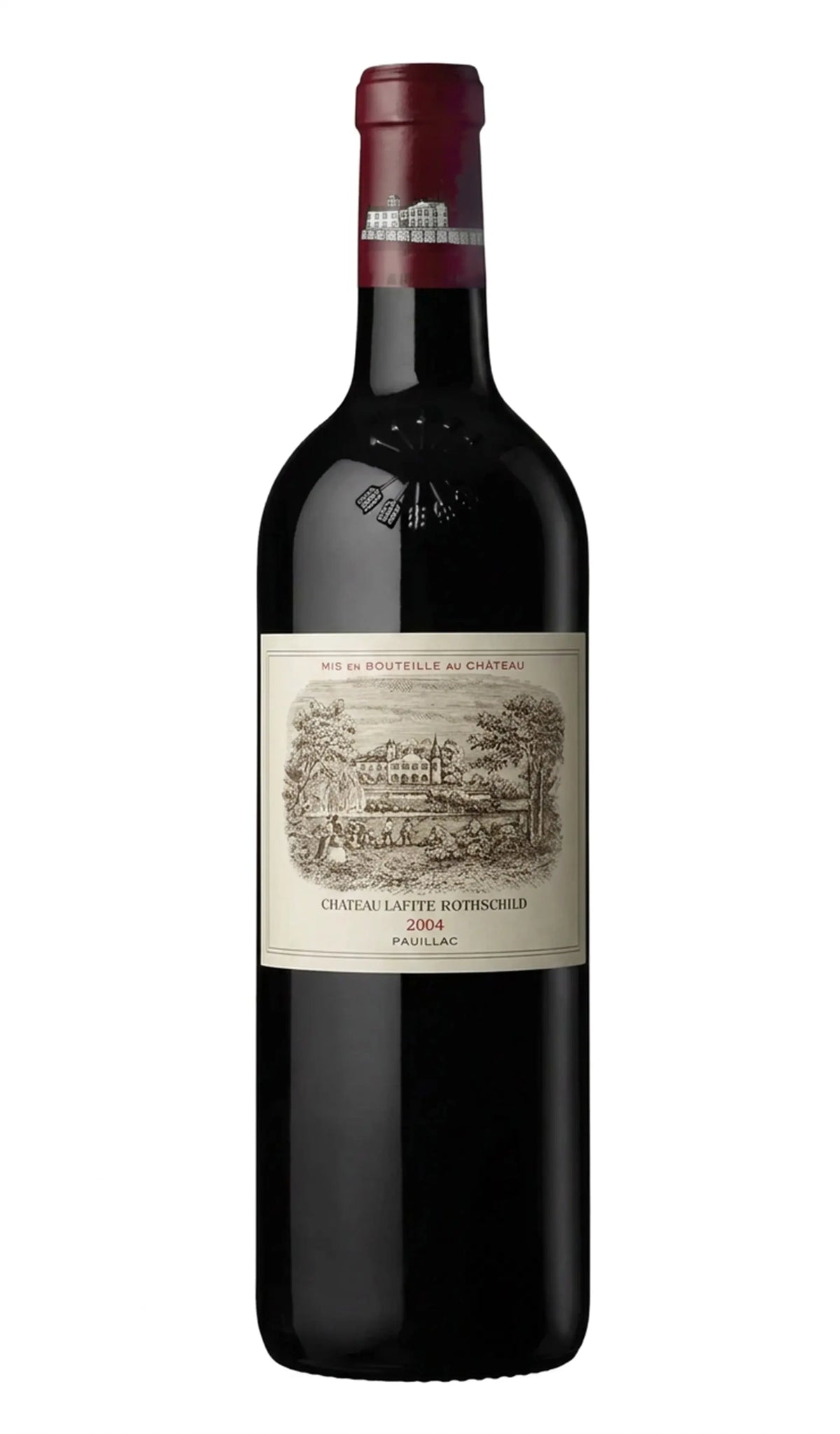 Château Lafite Rothschild 2004 Pauillac Bordeaux red wine bottle on white background