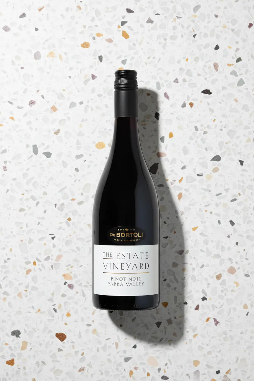 De Bortoli The Estate Vineyard Pinot Noir 2025 bottle on terrazzo surface, Yarra Valley