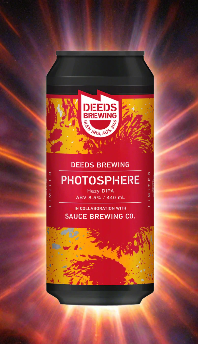 Find out more or buy Deeds Photosphere Hazy DIPA Sauce Brew Collaboration 440ml online at Wine Sellers Direct - Australia’s independent liquor specialists.