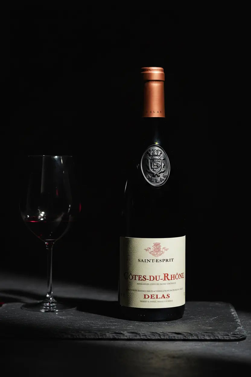 Delas Saint-Esprit Côtes du Rhône 2023 375mL half bottle of red wine from France.