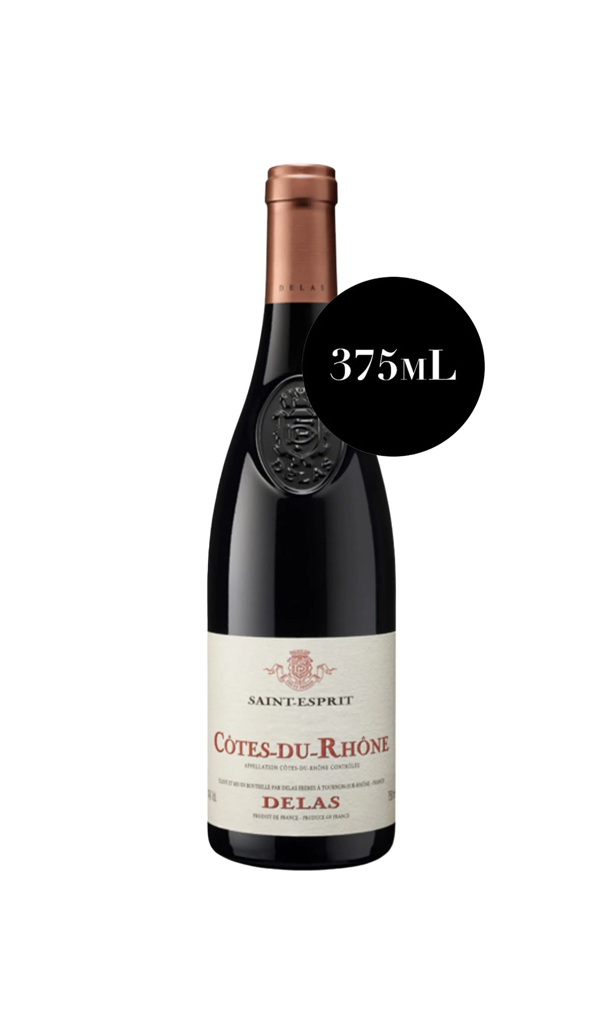 Delas Saint-Esprit Côtes du Rhône 2023 375mL half bottle of red wine from France.