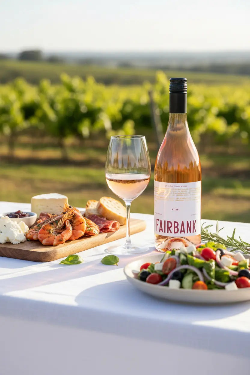 Sutton Grange Fairbank Rosé 2025 Central Victoria bottle with food