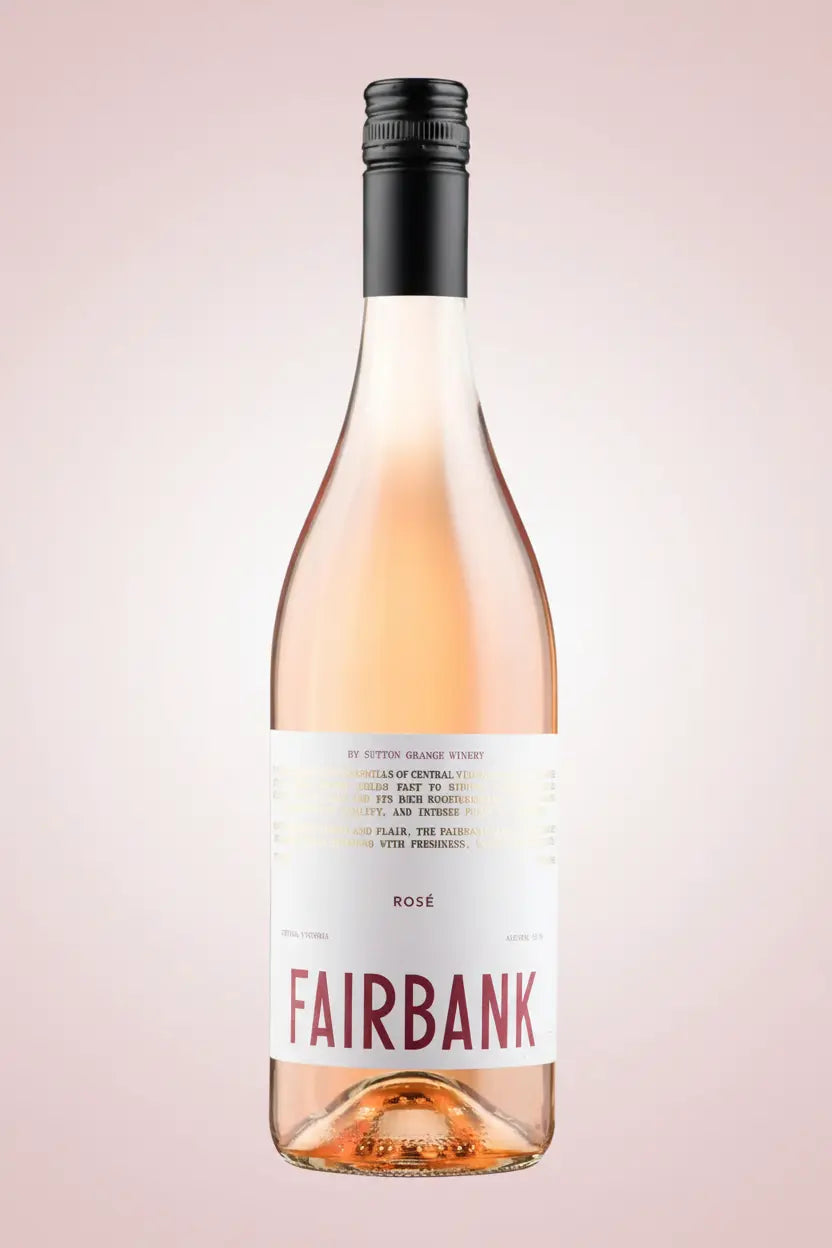 Sutton Grange Fairbank Rosé 2025 Central Victoria bottle pink background