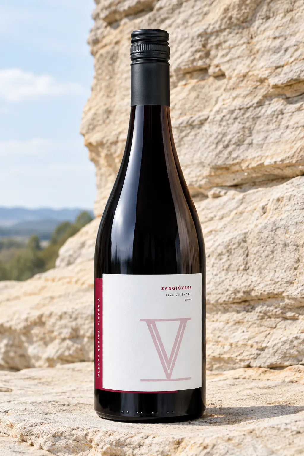 Five Vineyard Estate Sangiovese 2024 750mL bottle of red wine from Plenty, Victoria.