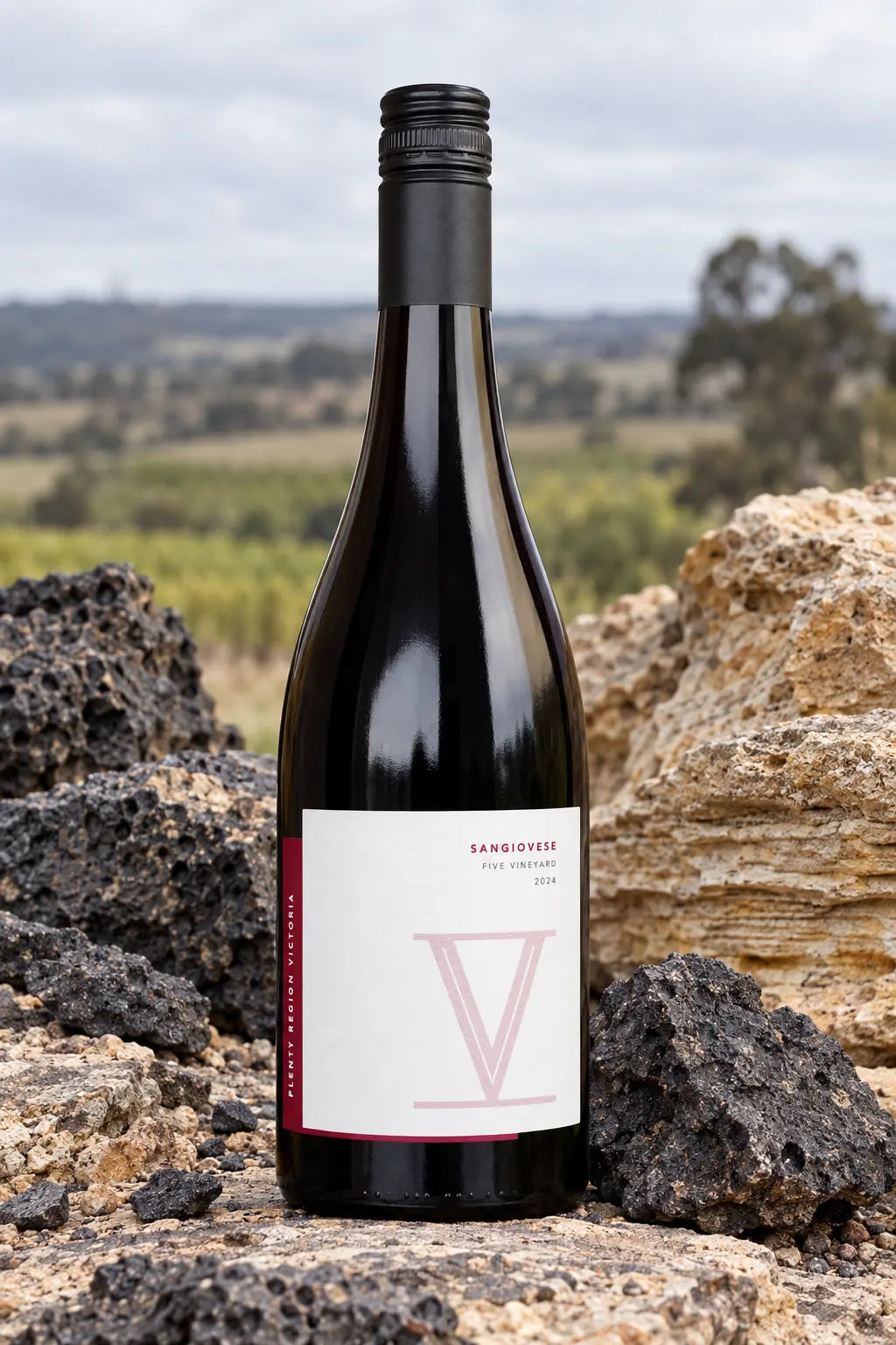 Five Vineyard Estate Sangiovese 2024 750mL bottle of red wine from Plenty, Victoria.