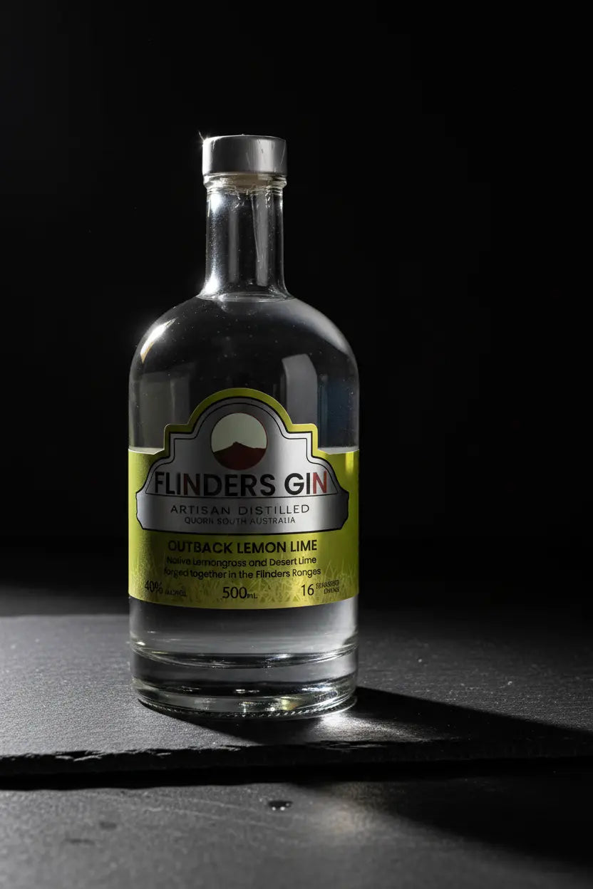 Flinders Gin Outback Lemon Lime Gin 500mL from Desert Lime and lemongrass, 40% ABV, Quorn SA
