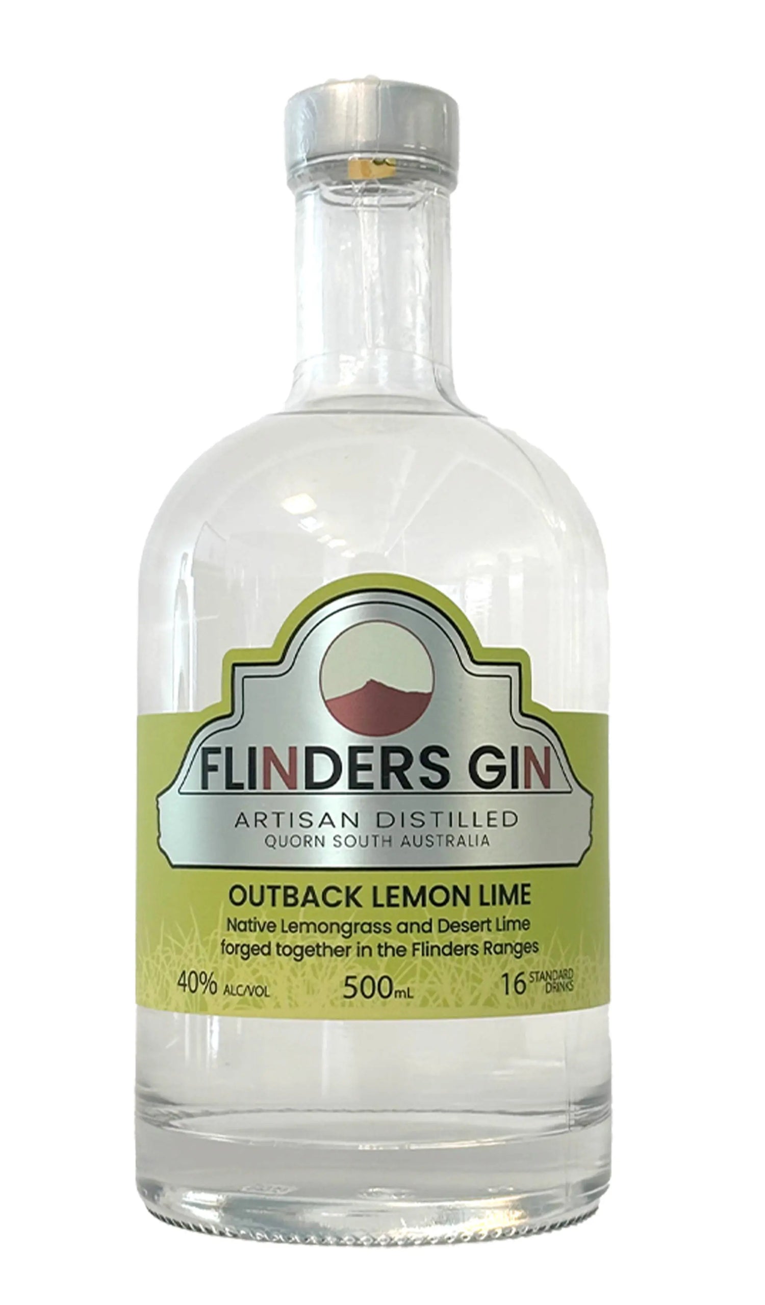Flinders Gin Outback Lemon Lime Gin 500mL from Desert Lime and lemongrass, 40% ABV, Quorn SA