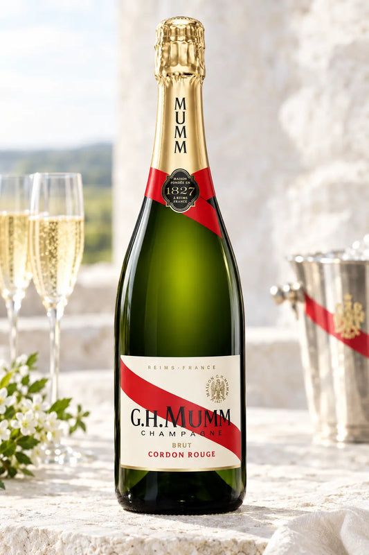 G.H.Mumm Cordon Rouge Brut Champagne NV 750mL bottle of sparkling from France.