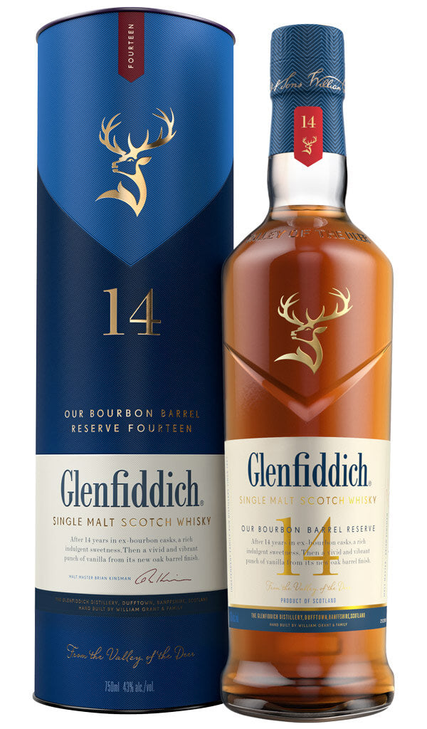 Find out more, explore the range and purchase Glenfiddich 14 Year Old Single Malt Bourbon Barrel Reserve Scotch Whisky 700mL available online at Wine Sellers Direct - Australia's independent liquor specialists.