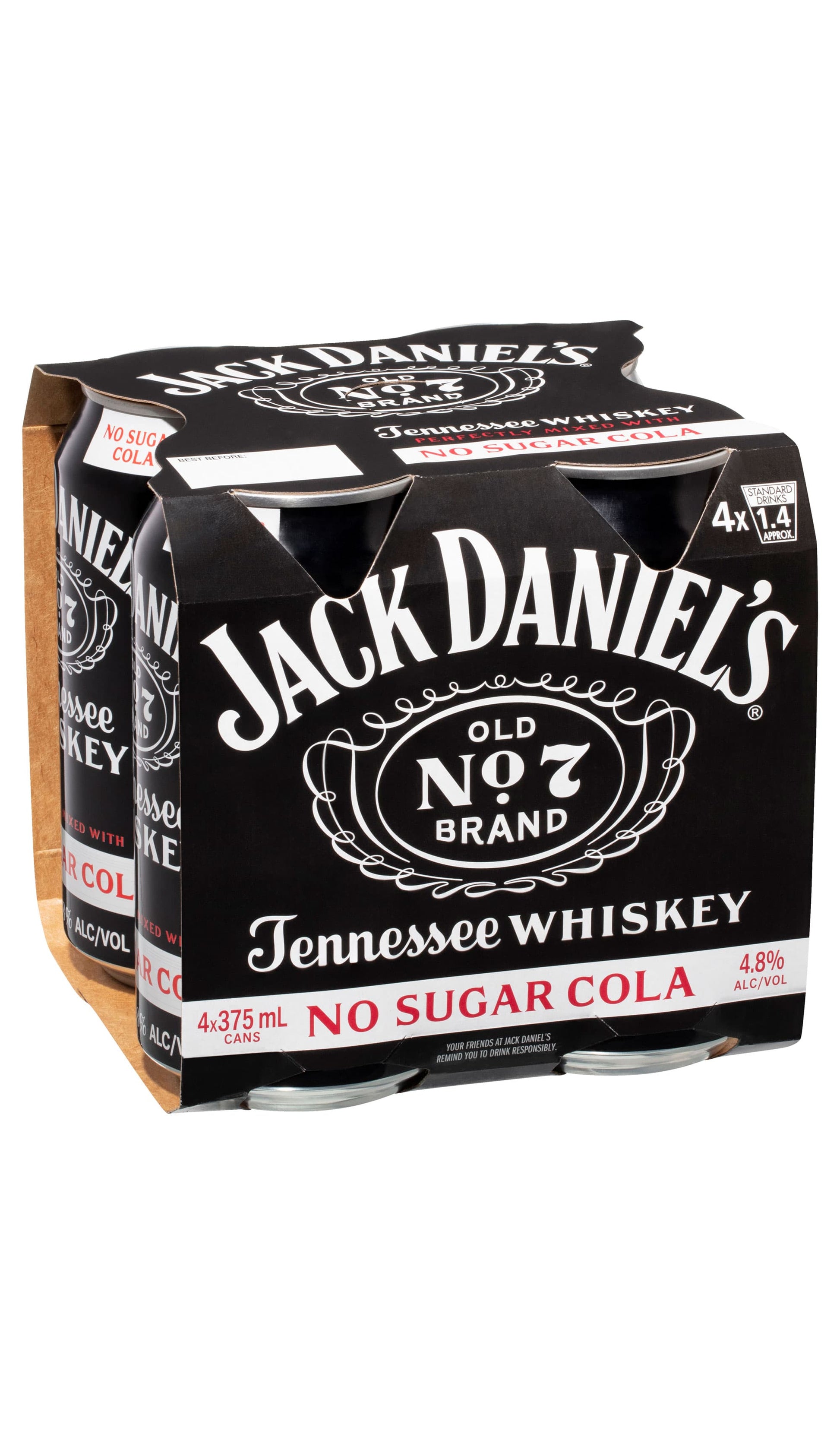 Shop Jack Daniel's & No Sugar Cola Cans 4x375mL available at Wine Sellers Direct's best prices.