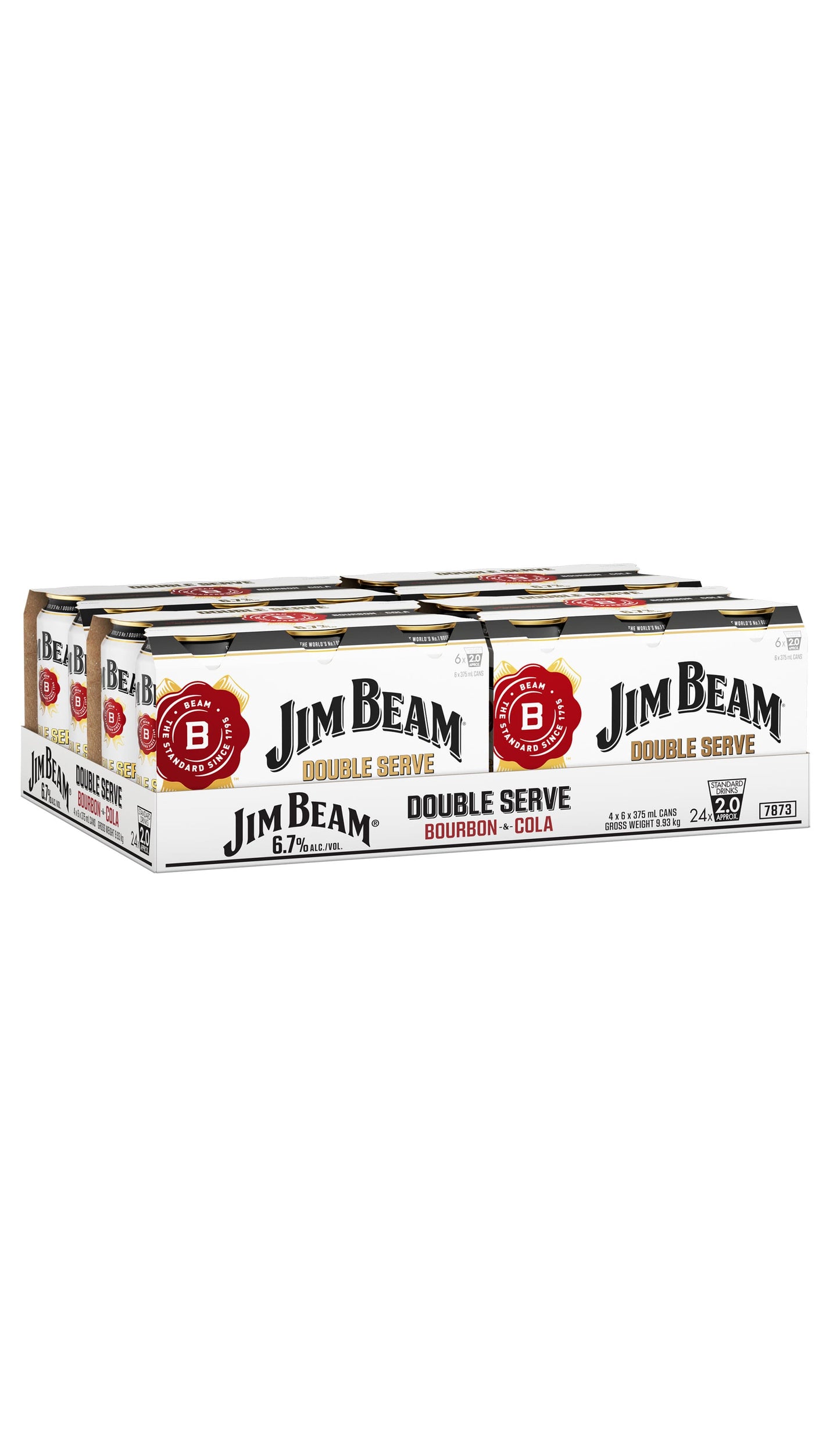 Shop Jim Beam White & Cola Double Serve Cans 6.7% Slab 24x375mL available at Wine Sellers Direct.