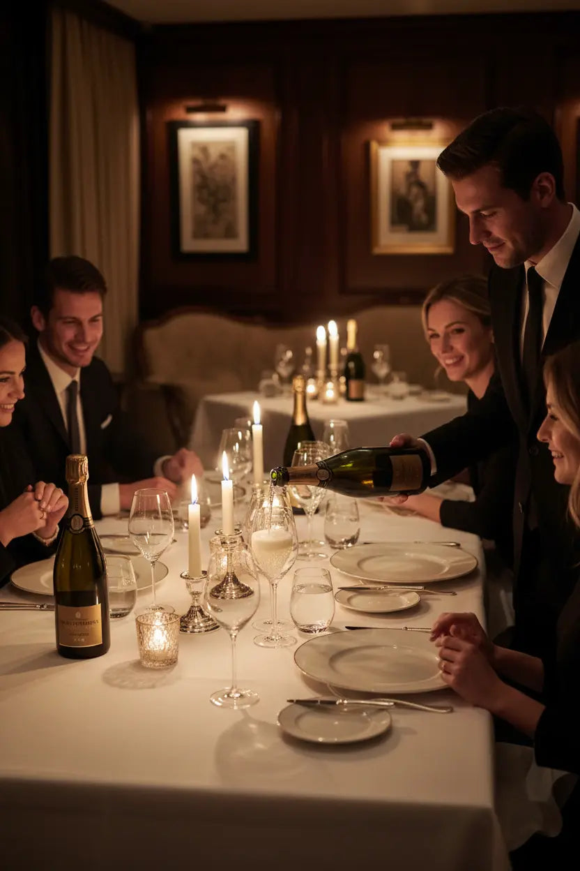Louis Roederer Collection 246 Brut Champagne NV 750ml bottle getting served at dinner