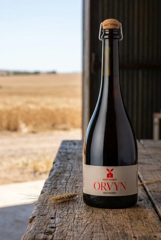 Malt Donkey Orvyn Ungarra Fine Ale 2024 750mL bottle – Eyre Peninsula, South Australian single-origin Belgian-style amber ale.