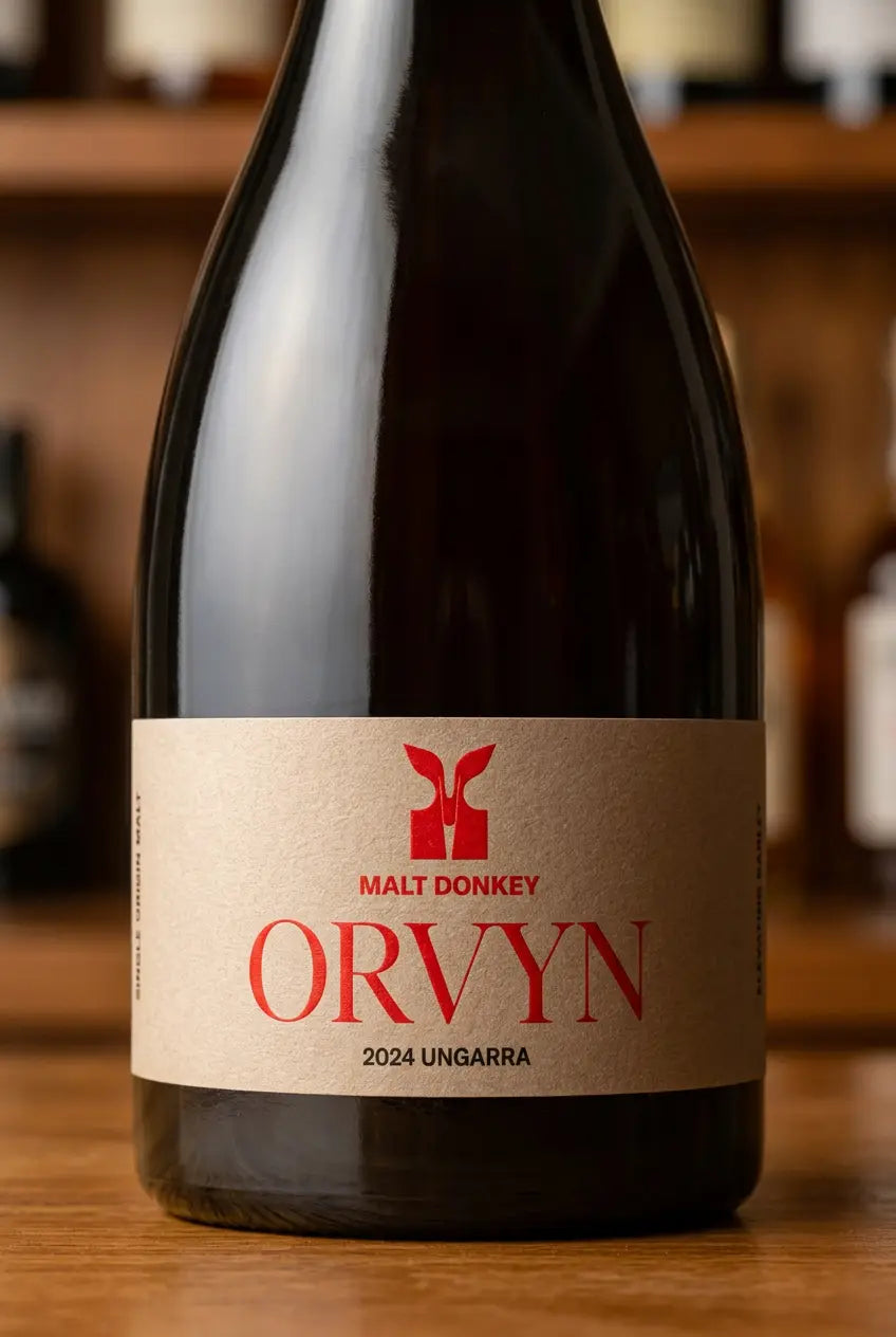 Malt Donkey Orvyn Ungarra Fine Ale 2024 750mL bottle – Eyre Peninsula, South Australian single-origin Belgian-style amber ale.