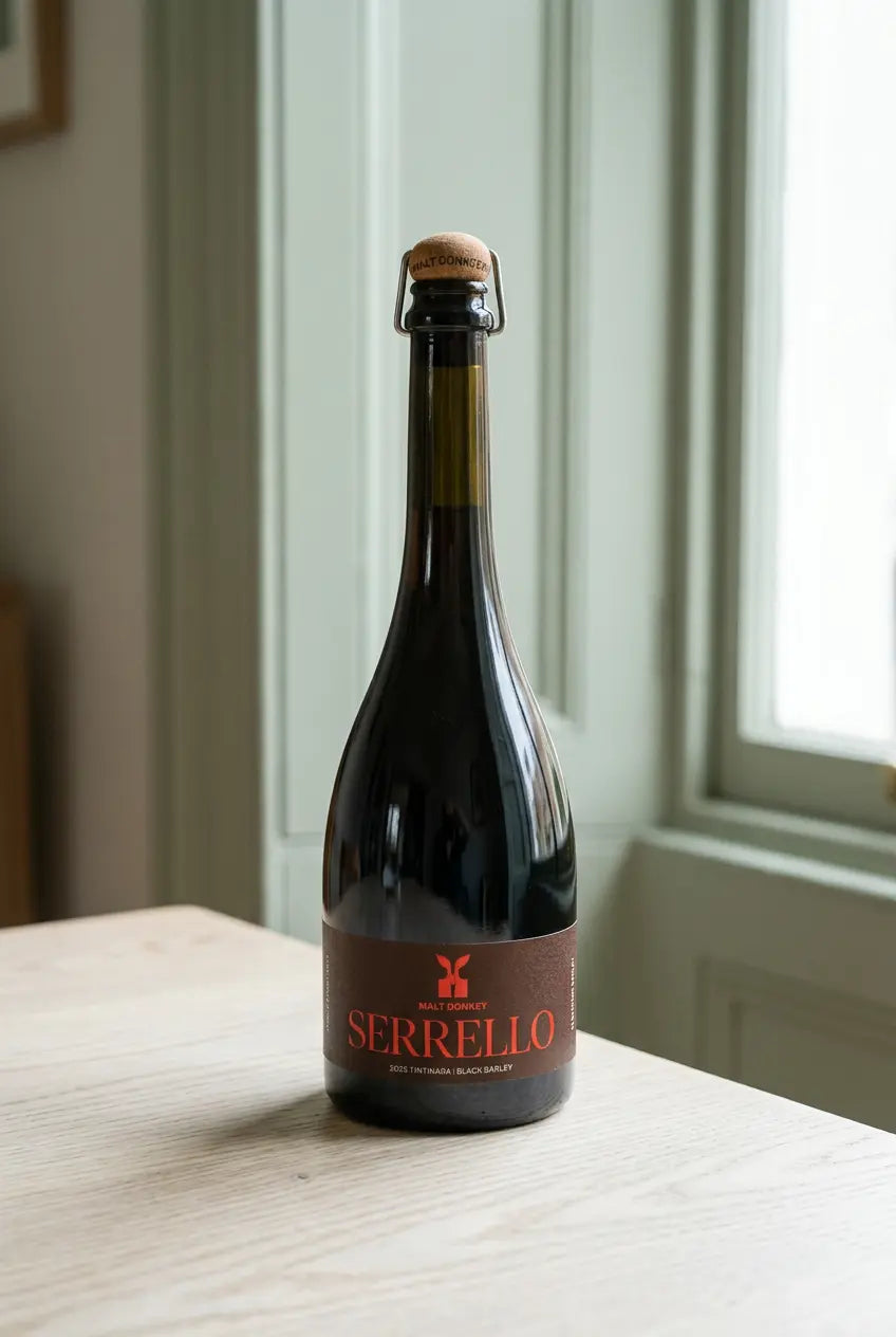 Malt Donkey Serrello Tintinara Fine Ale 2025 750mL bottle – single-origin black barley ale from South Australia.