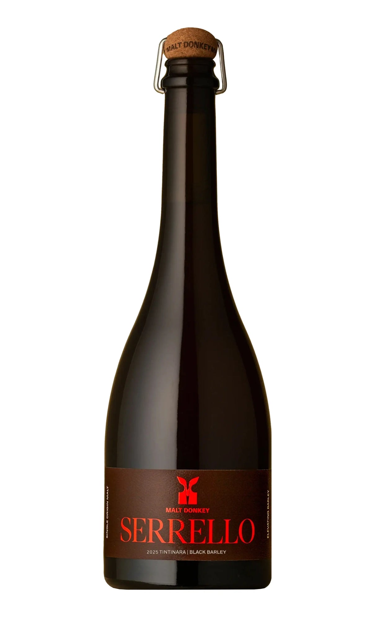Malt Donkey Serrello Tintinara Fine Ale 2025 750mL bottle – single-origin black barley ale from South Australia.