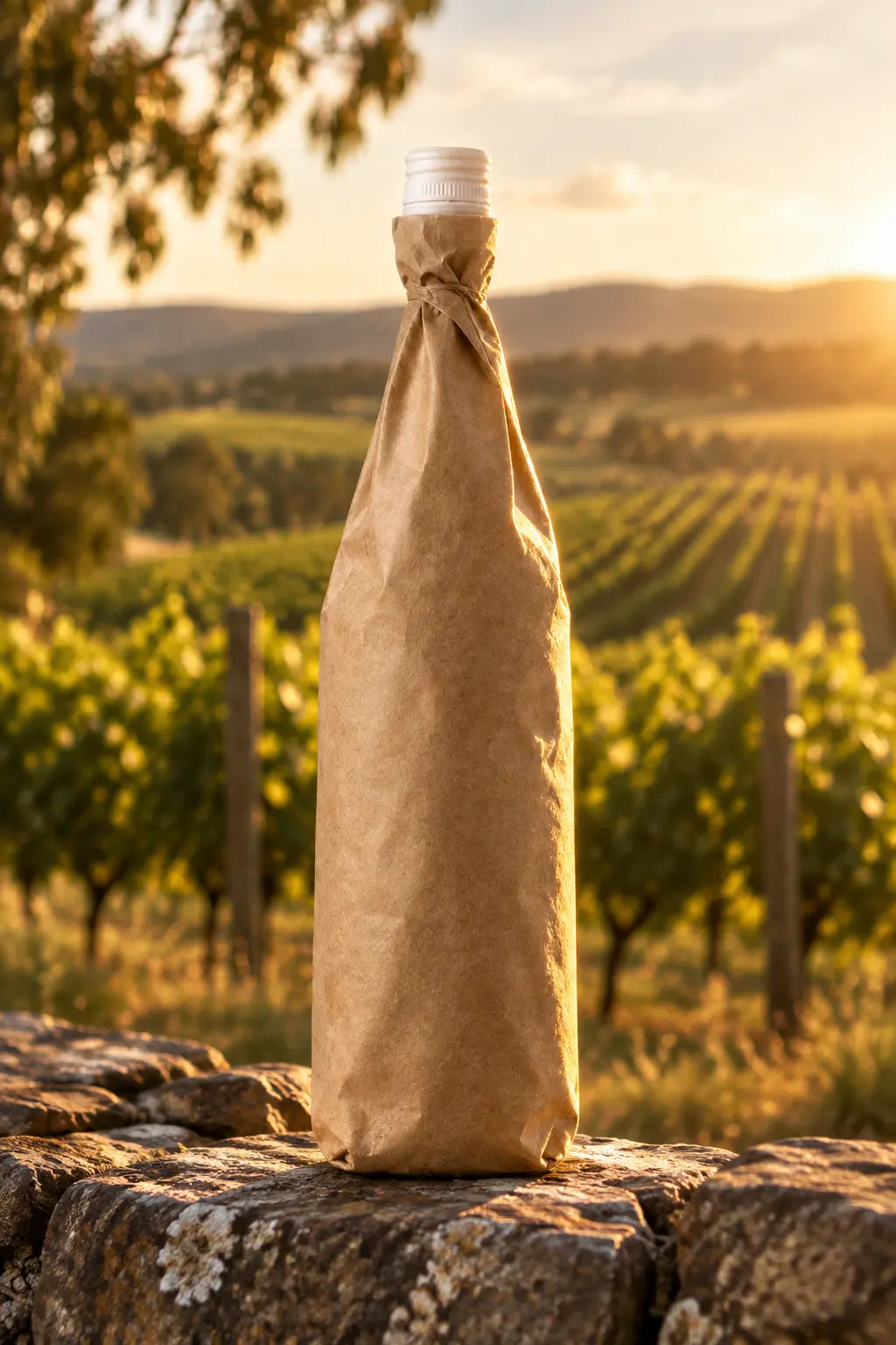 Mystery Wine Sangiovese Rosé 2026 750mL fully labelled wine bottle from Clare Valley concealed in kraft bag.