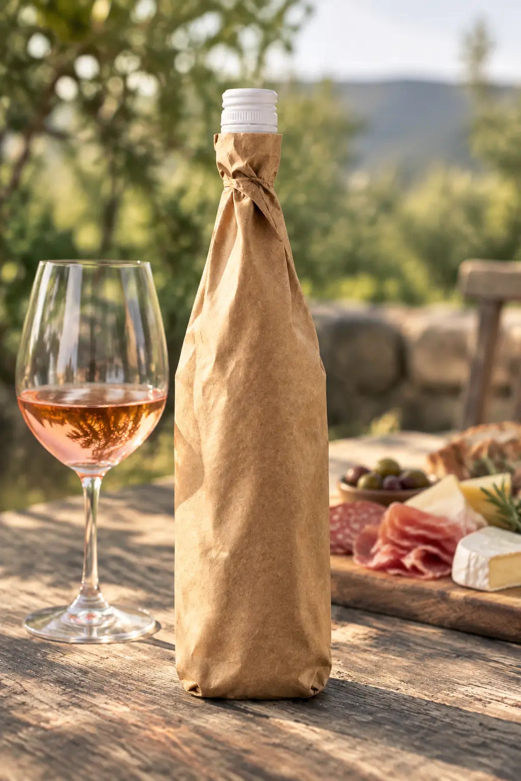 Mystery Wine Sangiovese Rosé 2026 750mL fully labelled wine bottle from Clare Valley concealed in kraft bag.