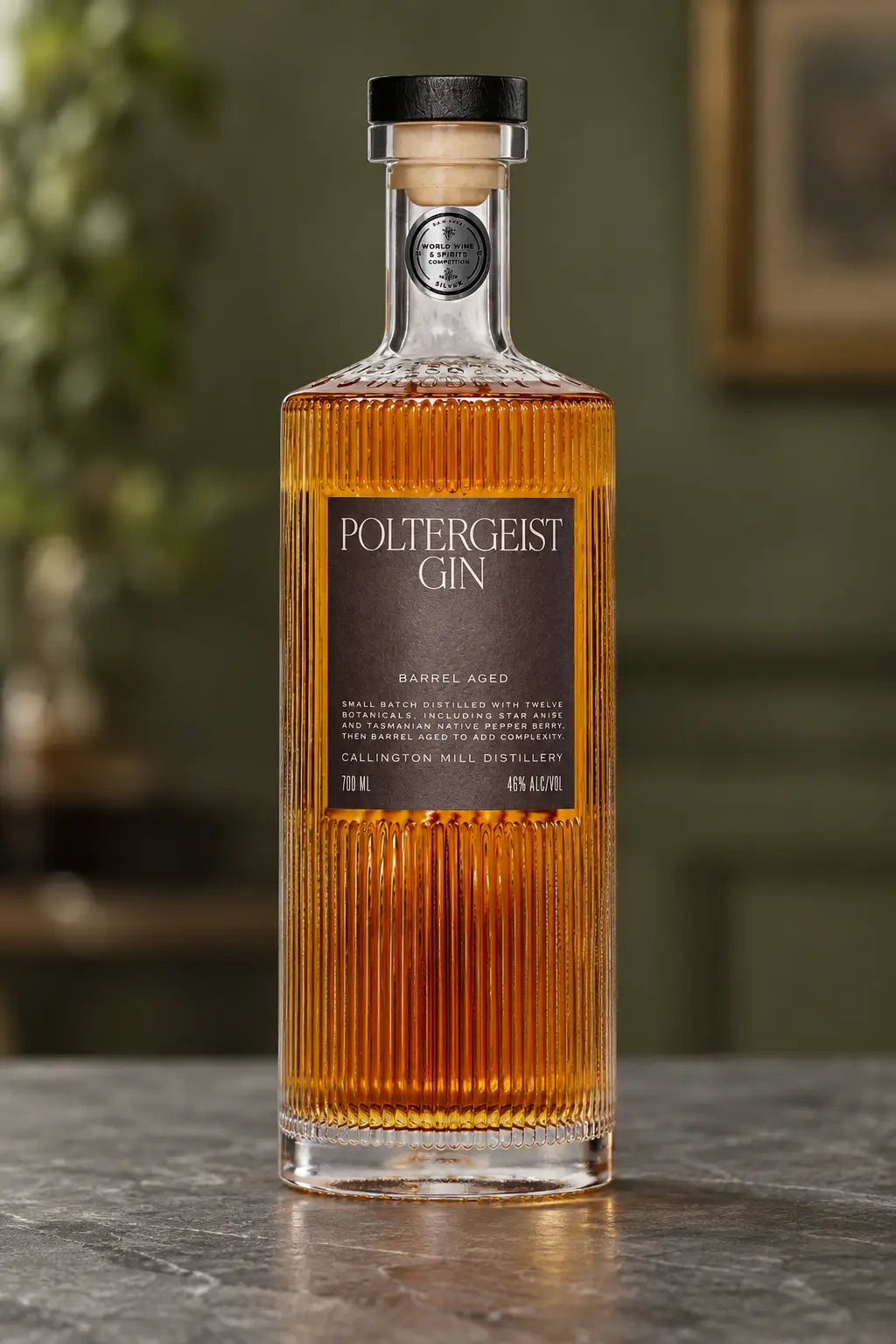 Poltergeist Barrel Aged Gin 700mL bottle of Gin from Callington Mill Distillery, Tasmania