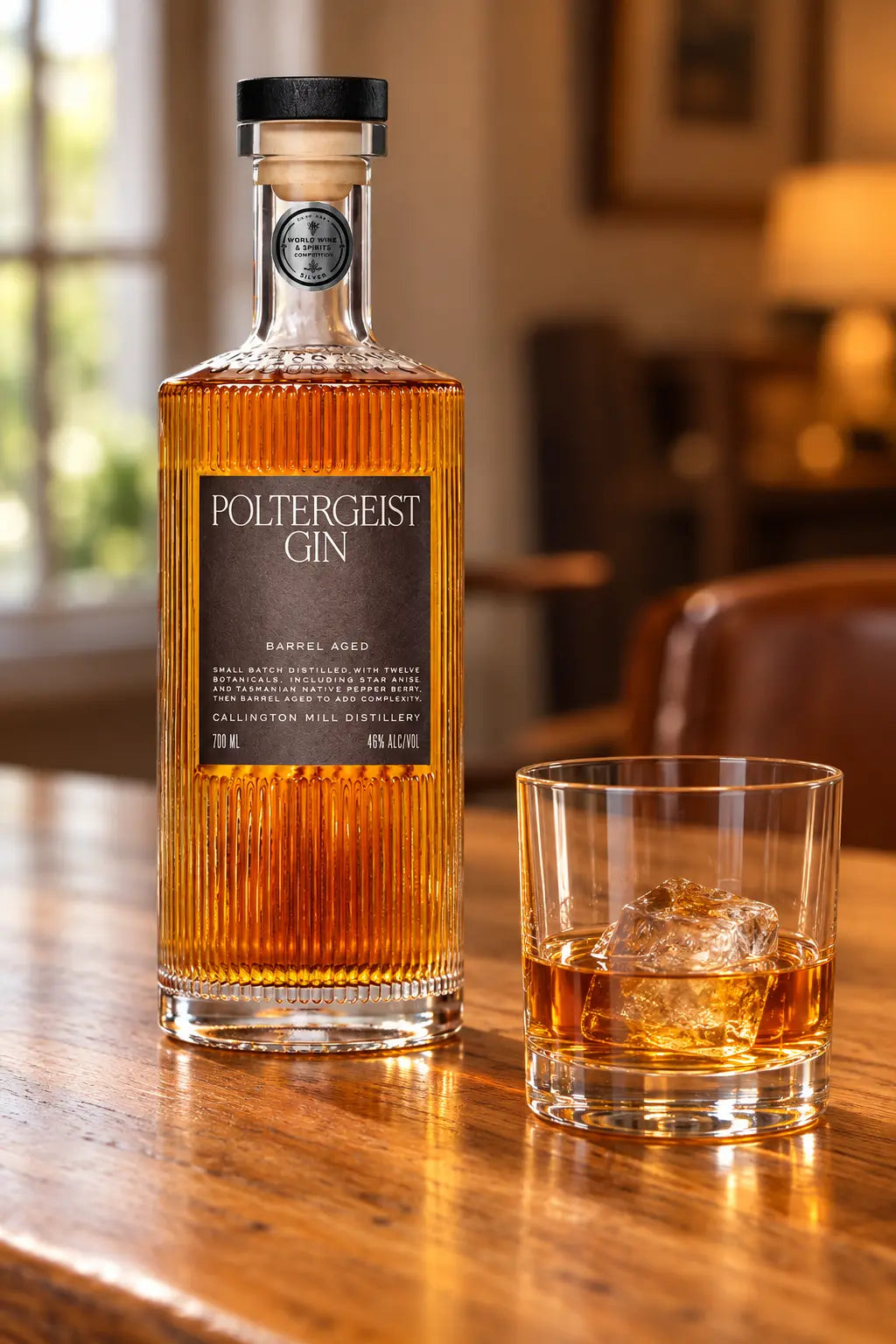 Poltergeist Barrel Aged Gin 700mL bottle of Gin from Callington Mill Distillery, Tasmania