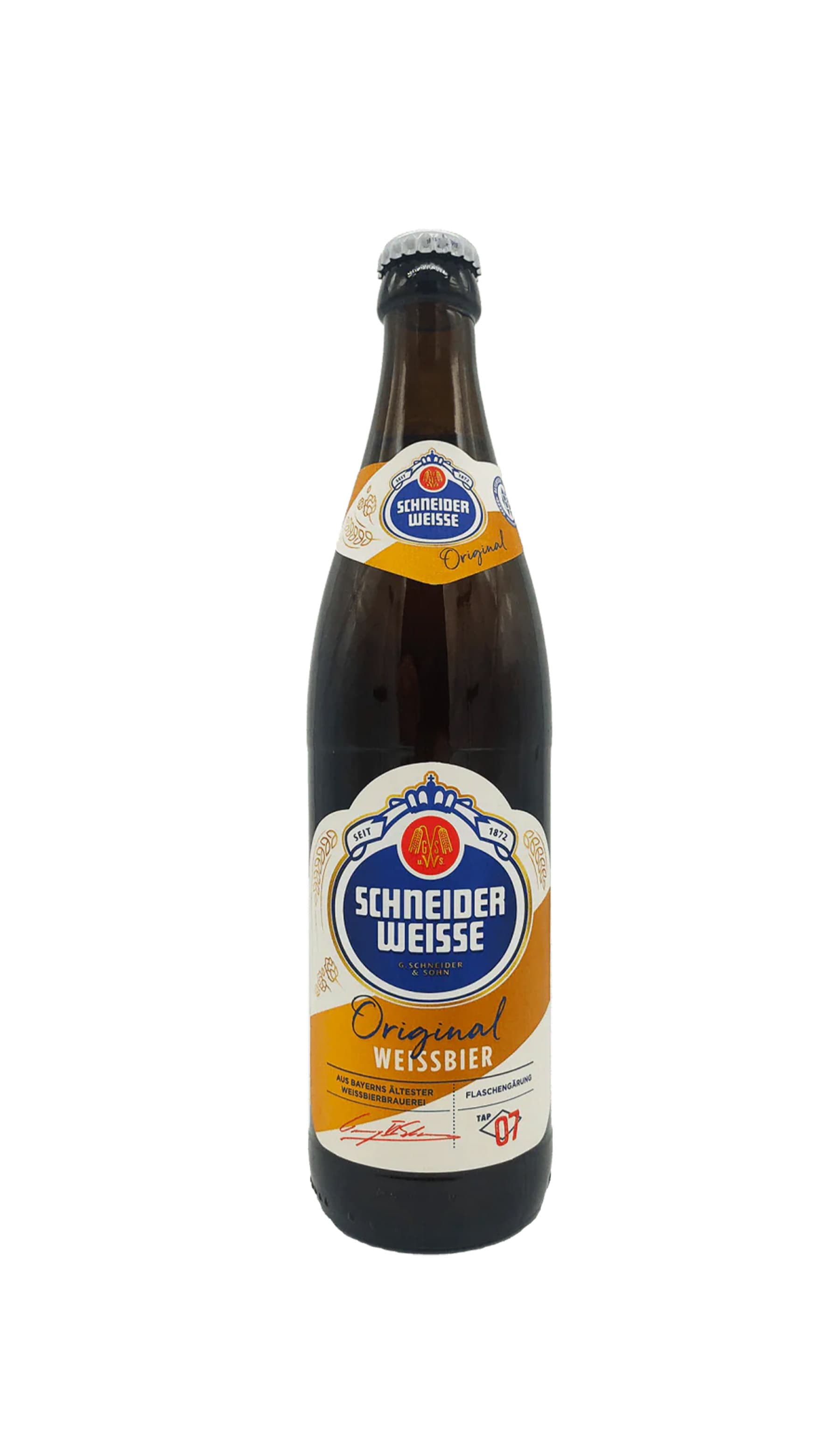 Find out more or buy Schneider Weisse Tap 7 Original Weissbier 500mL online at Wine Sellers Direct.