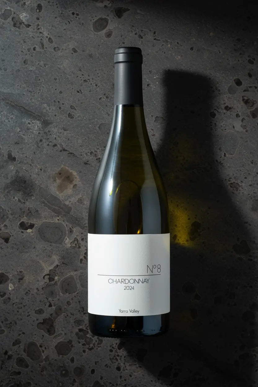 Seville Hill No 8 Chardonnay 2024 bottle on aged limestone surface, Yarra Valley