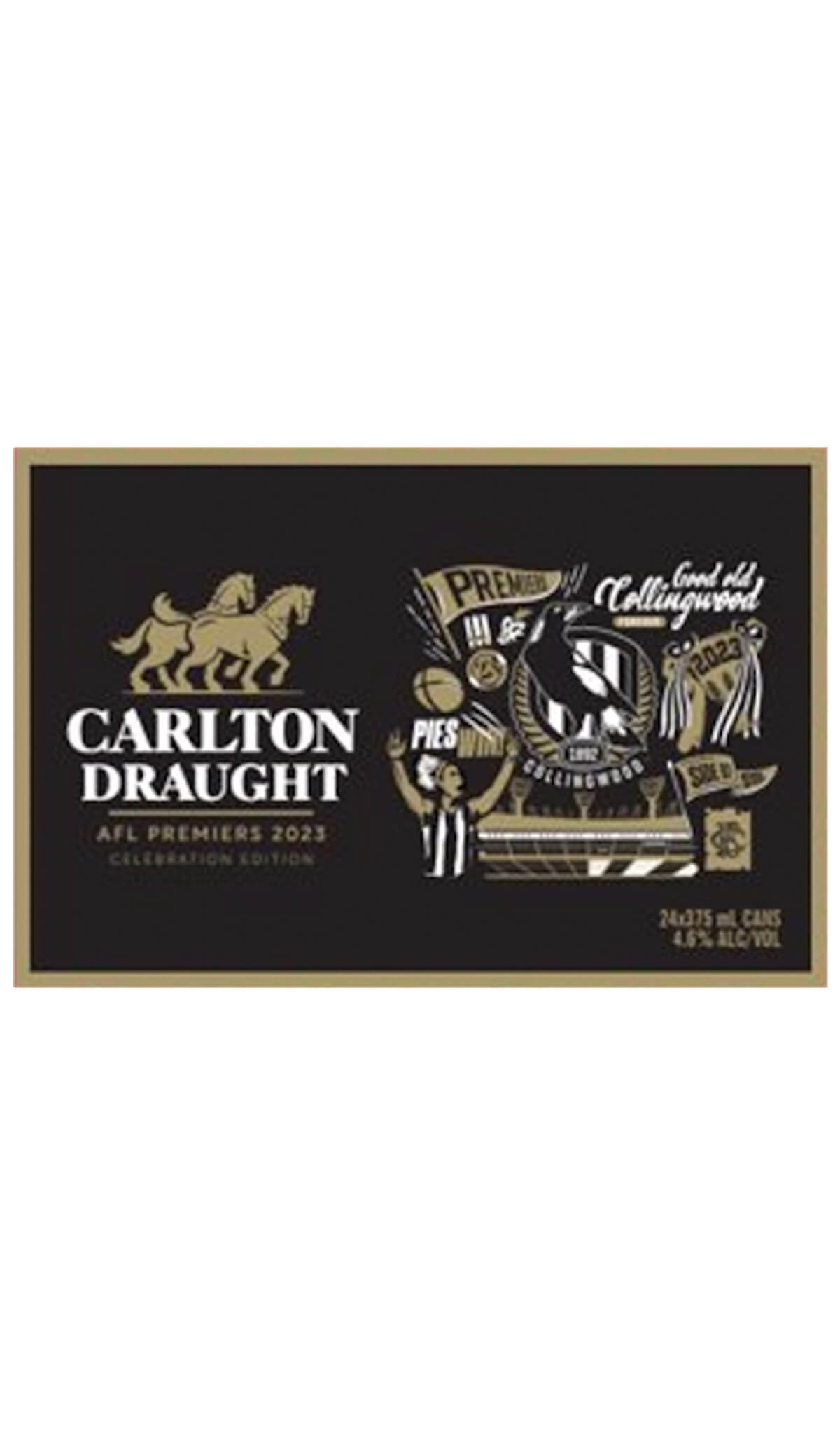 Buy Collingwood Magpies 2023 AFL Premiership Carlton Draught Cans online at Wine Sellers Direct.
