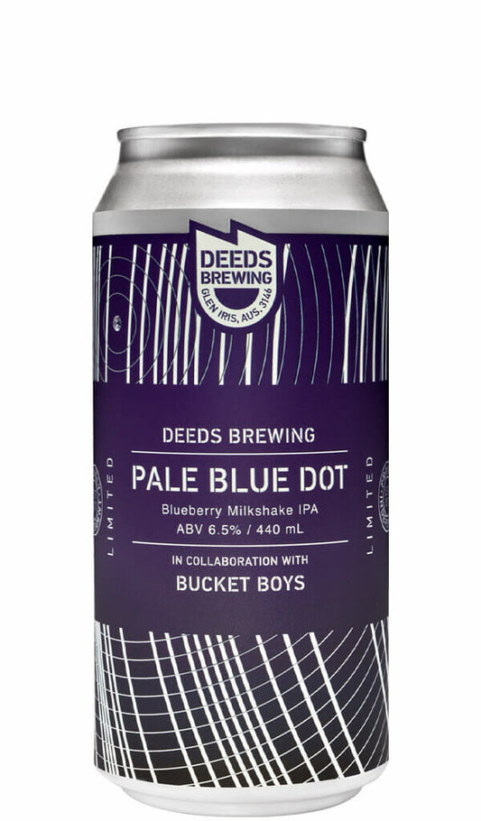 Find out more or buy Deeds Brewing Pale Blue Dot Blueberry Milkshake IPA 440ml online at Wine Sellers Direct - Australia’s independent liquor specialists.