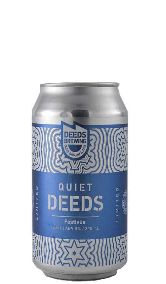 Find out more or buy Quiet Deeds Festivus Bock Dark Lager 330ml online at Wine Sellers Direct - Australia’s independent liquor specialists.