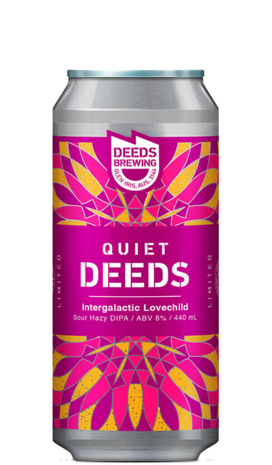 Find out more or buy Quiet Deeds Intergalactic Lovechild Sour Hazy DIPA 440ml online at Wine Sellers Direct - Australia’s independent liquor specialists.